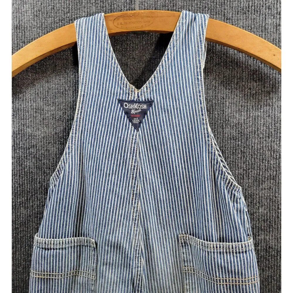 OshKosh B'gosh Vestbak Hickory Stripe Overalls 3T Blue White Railroad Stripes